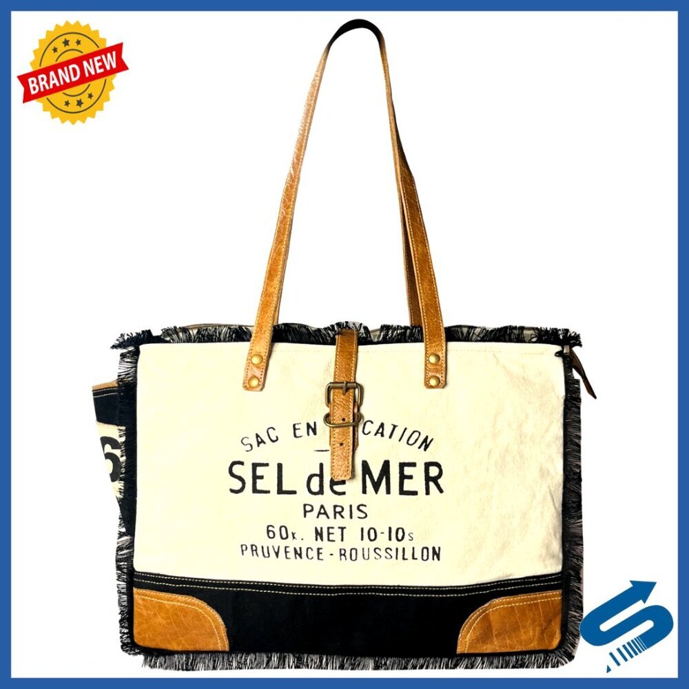 Canvas Leather Tote Bag Hobo Shoulder Satchel Travel Handbag Upcycled